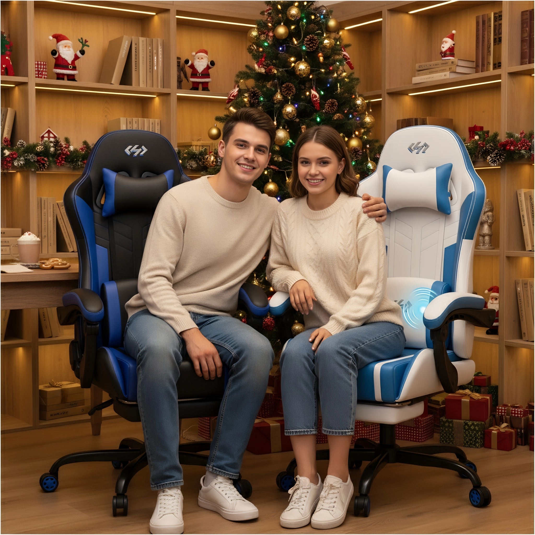 Silla Gaming VIVENTA, Silla Ergonómica para Adultos, Silla de Computadora para Gamers con Reposacabezas, Soporte Lumbar con Masaje, Silla Giratoria de Oficina (Blanco y Rojo)