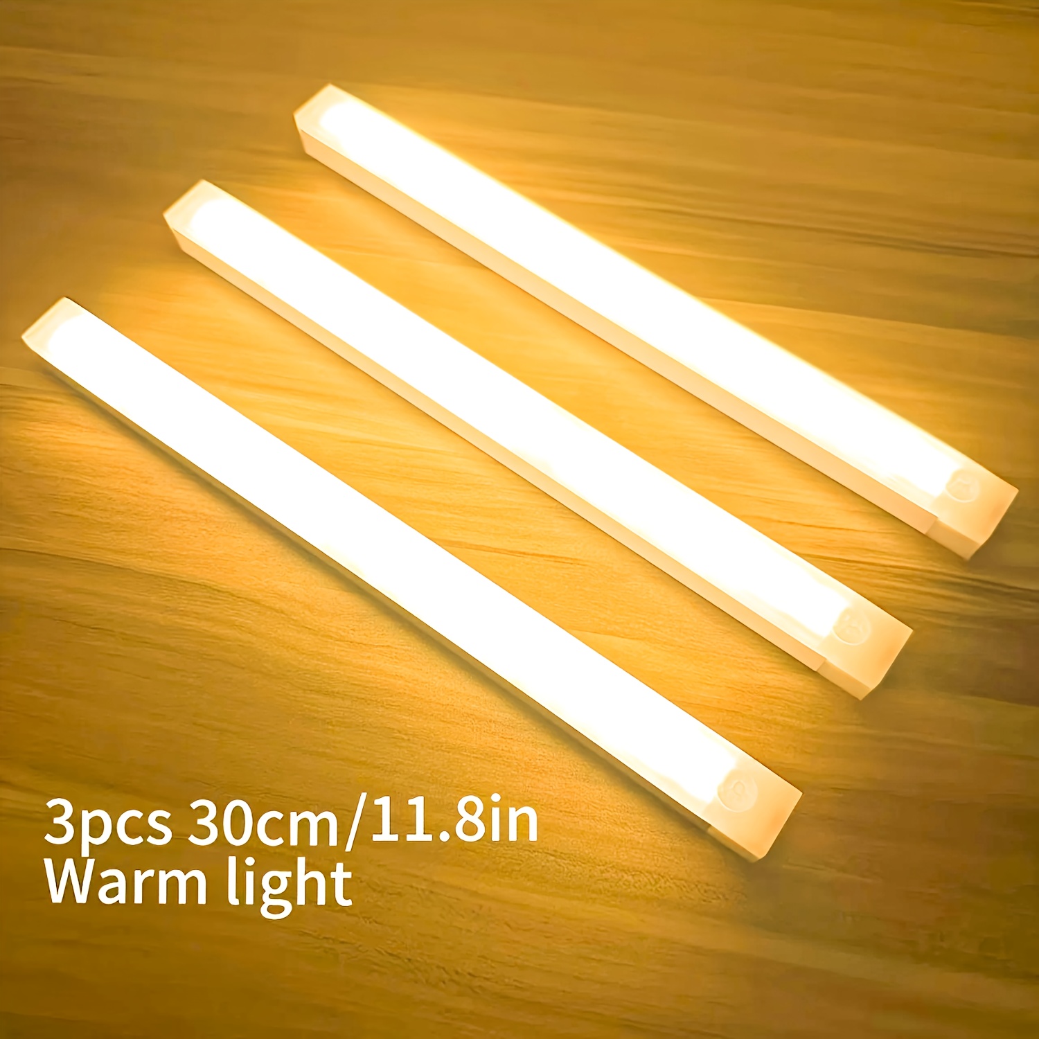 3 Piezas Luz LED con Sensor de Movimiento 20cm/30cm/50cm, Luz Cálida/Blanca, Carga USB, Magnética Sin Perforación, Luz Nocturna Larga, Ideal para Hogar y Oficina, Regalo para la Vuelta al Colegio