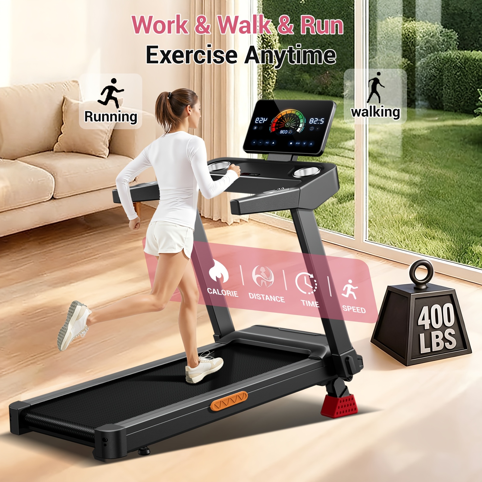 Cinta de correr 4 en 1 con inclinación del 17%, cintas de correr portátiles para el hogar con asa, cintas de correr plegables para el hogar y la oficina, capacidad de peso de 181.44 kg.