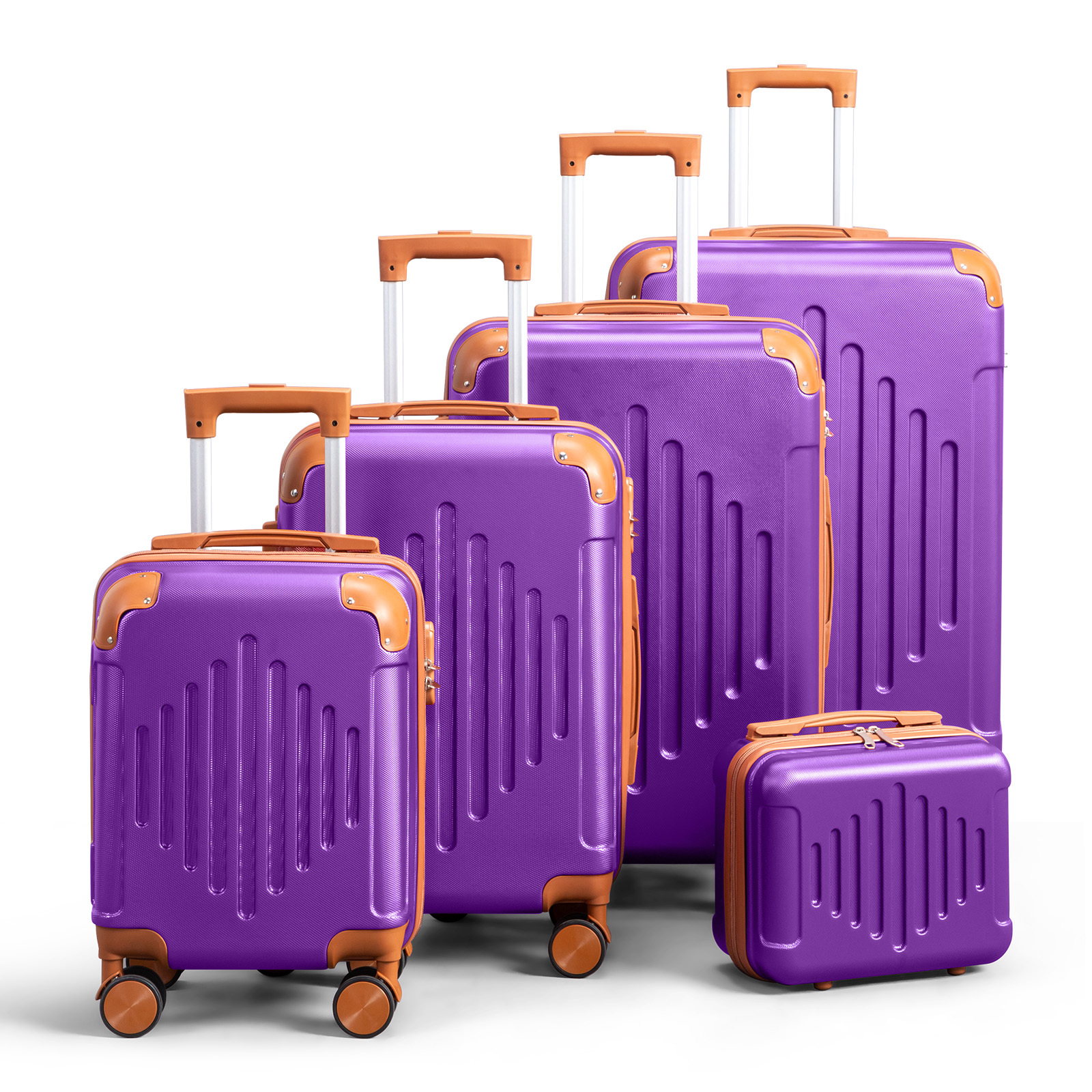 Juego de equipaje rígido morado oscuro combinado con marrón, 3/4/5 piezas, maleta rígida expandible con ruedas giratorias, equipaje de viaje ligero (12/16/20/24/28 pulgadas)