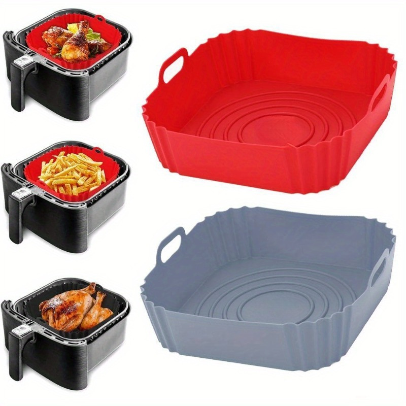 2 Piezas de Bandeja de Silicona para Freidora de Aire, Cesta de Silicona de 9 Pulgadas para Pizza y Pollo, Forro Reutilizable para Freidora de Aire, Accesorios de Cocina