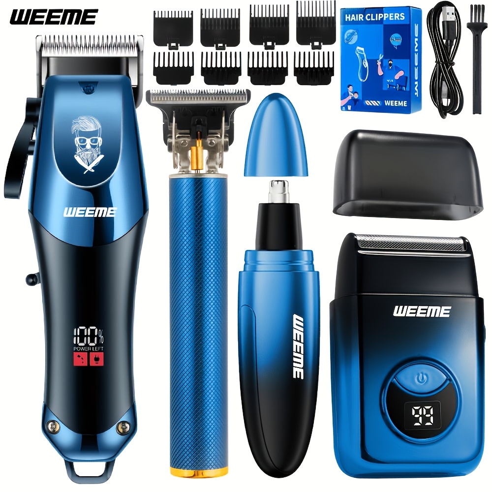 WEEME 4 piezas cortapelos eléctrico para hombres, cortador de vello nasal, juego de afeitadora - cargador USB sin varillas, cortapelos profesional con batería de litio - regalo ideal para él, accesorios para el cabello | herramientas modernas de corte de cabello | diseño degradad