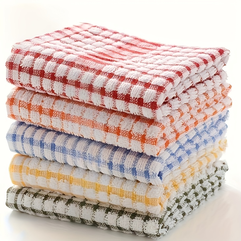 Un conjunto disponible: una colección de cinco paños de cocina a cuadros vibrantes - Paños de limpieza reutilizables hechos de fibra de poliéster antiencogimiento, ideales para usar en la cocina, el baño, el dormitorio y al aire libre - Disponibles en varios colores (Rojo, Blanco