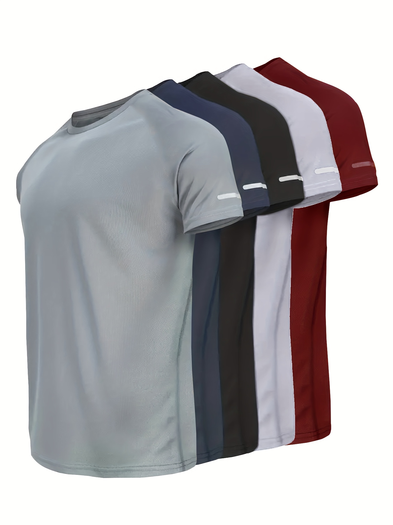 5-Pack Camisetas Deportivas para Hombre de Secado Rápido con Tiras Reflectantes, Manga Corta y Cuello Redondo Transpirable, Tops Absorbentes de Humedad para Gimnasio, Fitness y Running
