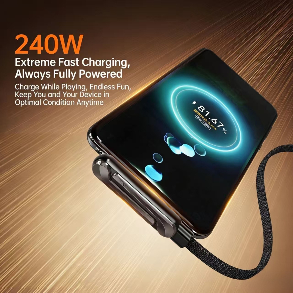 Cable de datos de carga ultra rápida de 240W con soporte, adecuado para todo tipo de teléfonos móviles, actualización y expansión de refuerzo de SR, resistente al desgarro, reproducción mientras se carga, diversión sin fin