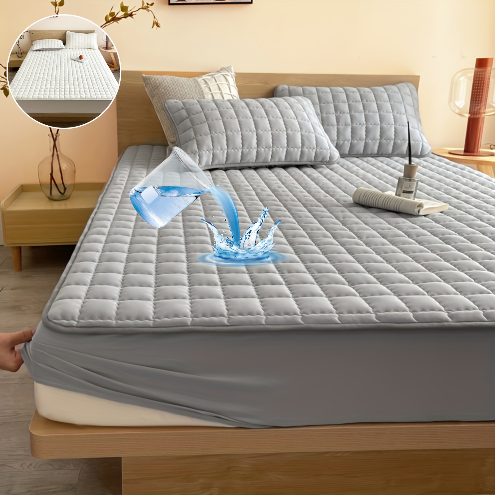 1pc Protector de Colchón Impermeable, Lavable a Máquina, Varios Tamaños Disponibles, Protector de Colchón Ultra Suave y Cómodo con Espesor Aumentado, Adecuado para Dormitorio, Habitación de Invitados, Protección de Colchón de Hotel (Excluye Núcleo de Almohada y Funda de Almohada)
